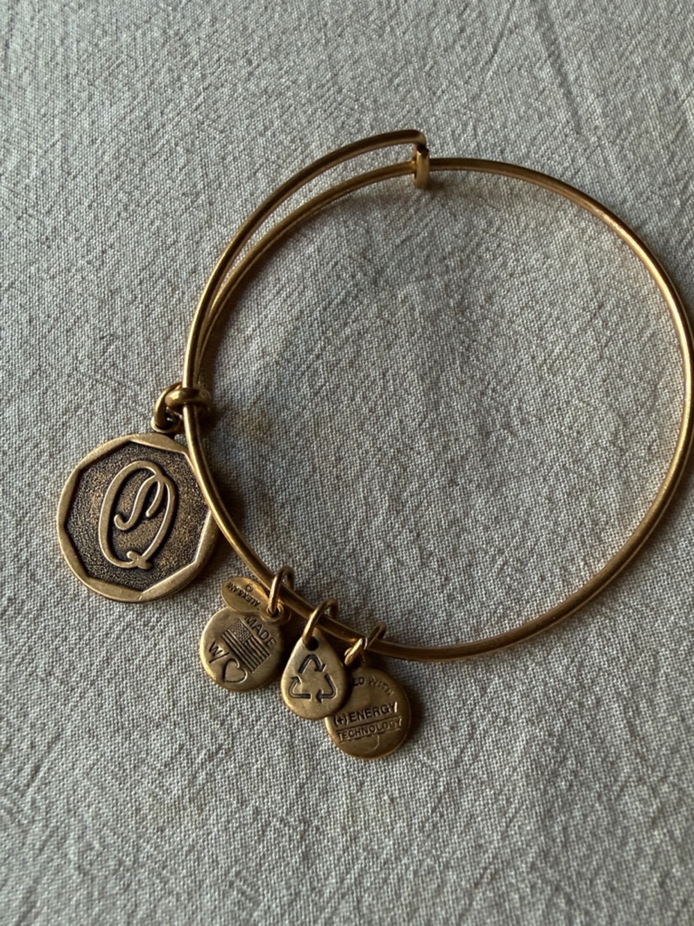 Alex and Ani Gold Charm Expandable Bangle Bracelet letter Q